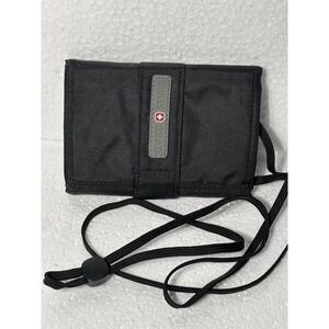 Swiss Gear nylon Black Soft Trifold Wallet W/Strap Passport Case
